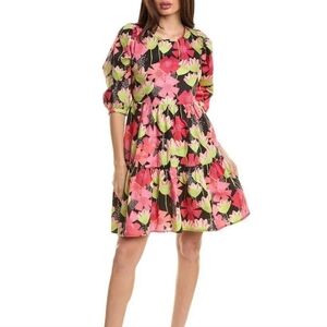 Tyler Boe size M Floral Fit &Flare Phoebe Shift Dress Puff 3/4 sleeve Cotton